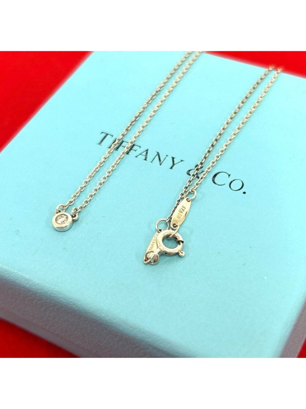 Tiffany & Co by the Yard Necklace 925 Sterling Silver Diamond Pendant